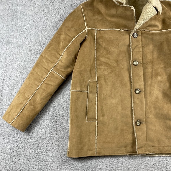 Marlboro Man Coat Mens Large Tan Sherpa Lined Modern NEXT Faux Suede 70s Cowboy - Picture 4 of 12